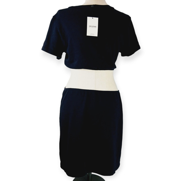 LNA Clothing SZ M Cotton Black Short Sleeve Dress Tie Dye Waist Open Back NWT - Picture 8 of 8